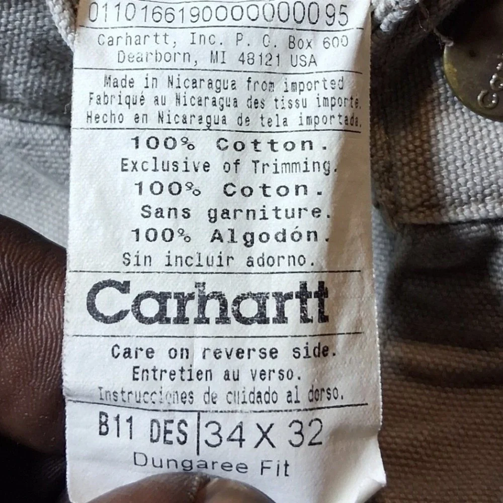 Carhartt B11 DES Washed Duck Work Dungaree Pants Desert Tan 34x32 Mens